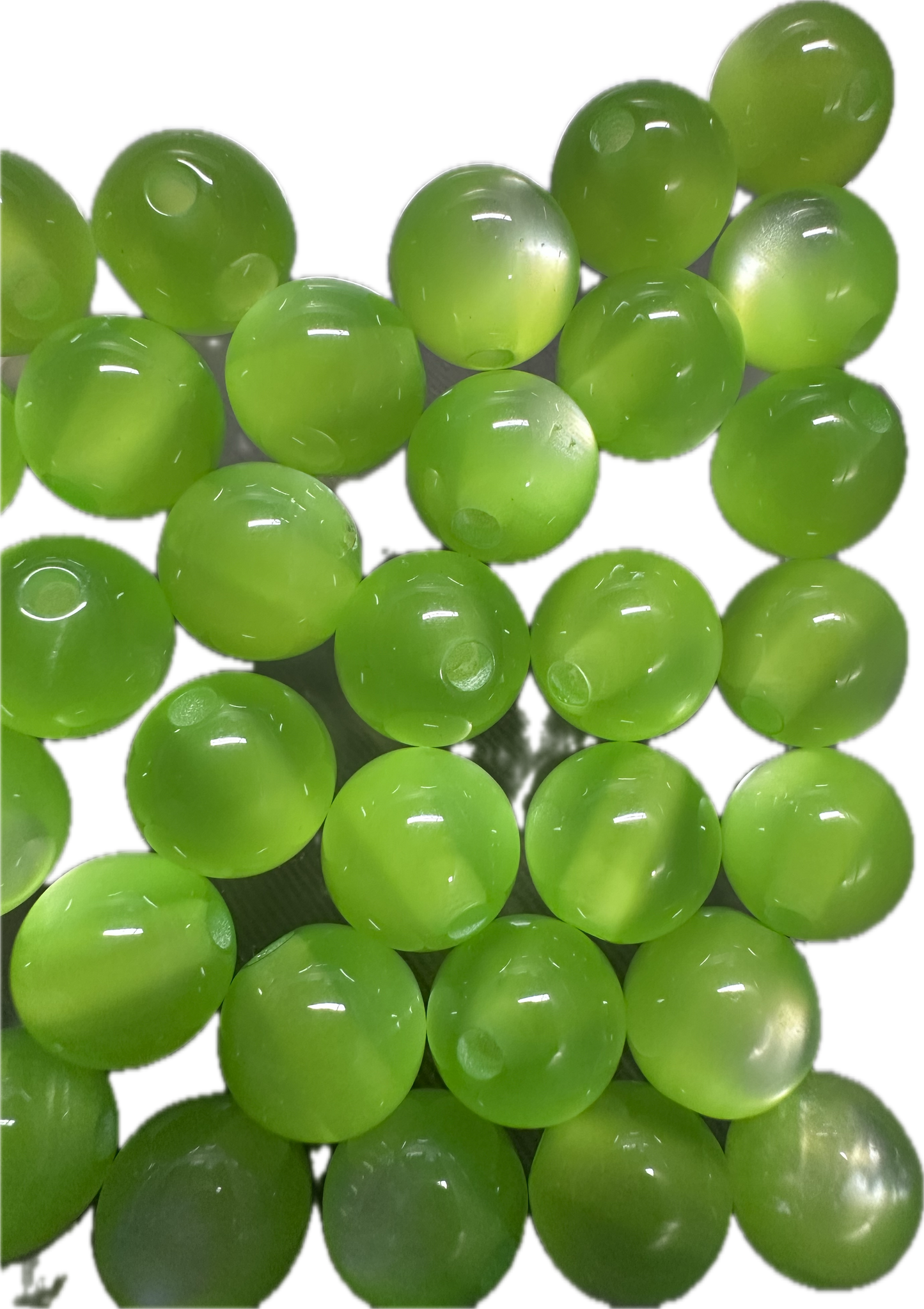 Lime Green Cat Eye Beads – Glossy Round Acrylic – Set of 10 (not for beadable items) -10mm