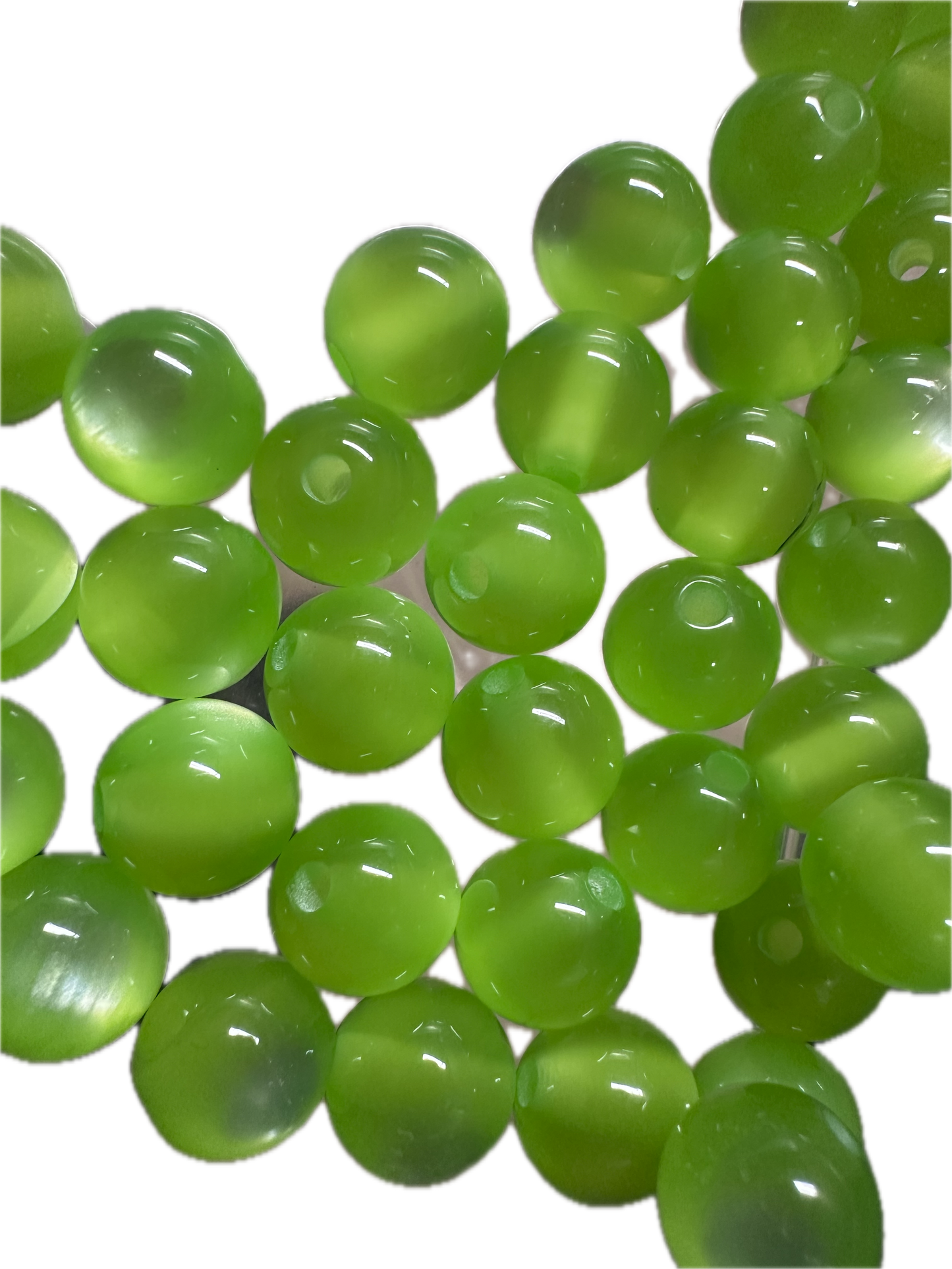 Lime Green Cat Eye Beads – Glossy Round Acrylic – Set of 10 (not for beadable items) -10mm