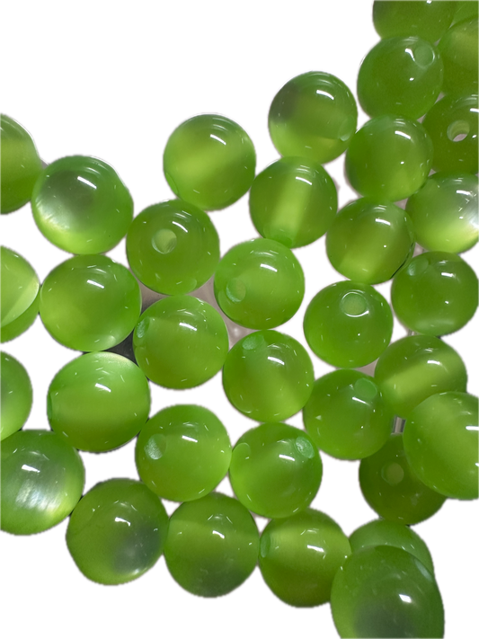 Lime Green Cat Eye Beads – Glossy Round Acrylic – Set of 10 (not for beadable items) -10mm