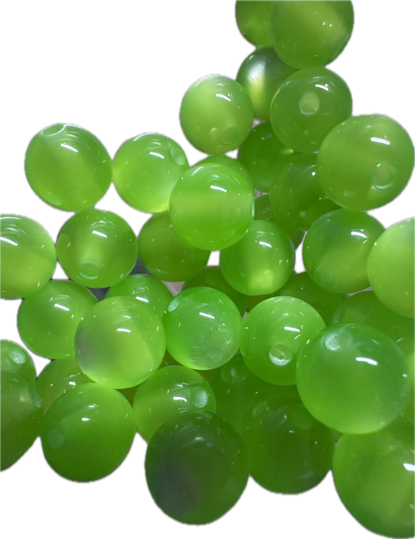 Lime Green Cat Eye Beads – Glossy Round Acrylic – Set of 10 (not for beadable items) -10mm