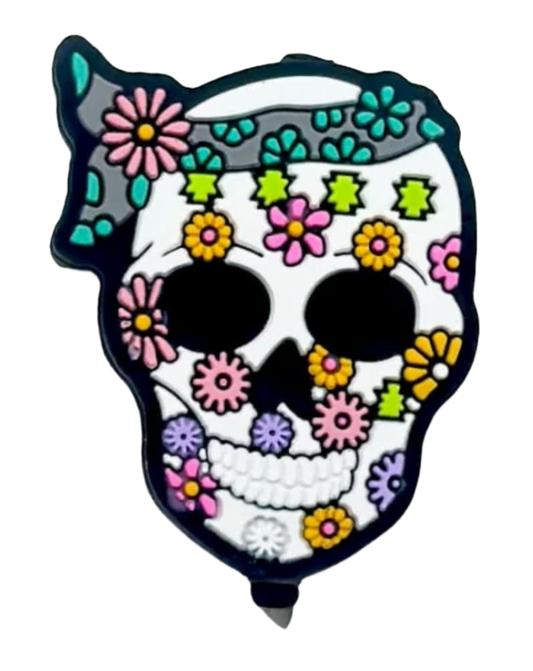 Bright Flowery with headband skull Focal Bead/ beadable pen/ Silicone  bead/ keychain/Halloween skull