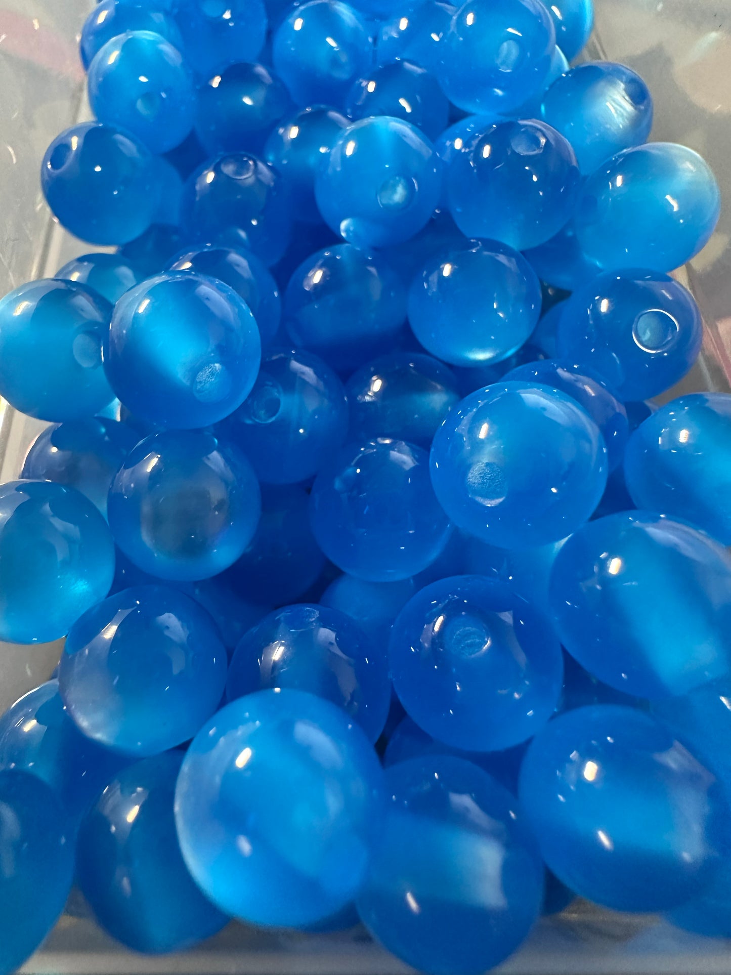 Beautiful Ocean Blue Cat Eye Beads – 10mm sold in sets of 10,25,or 50