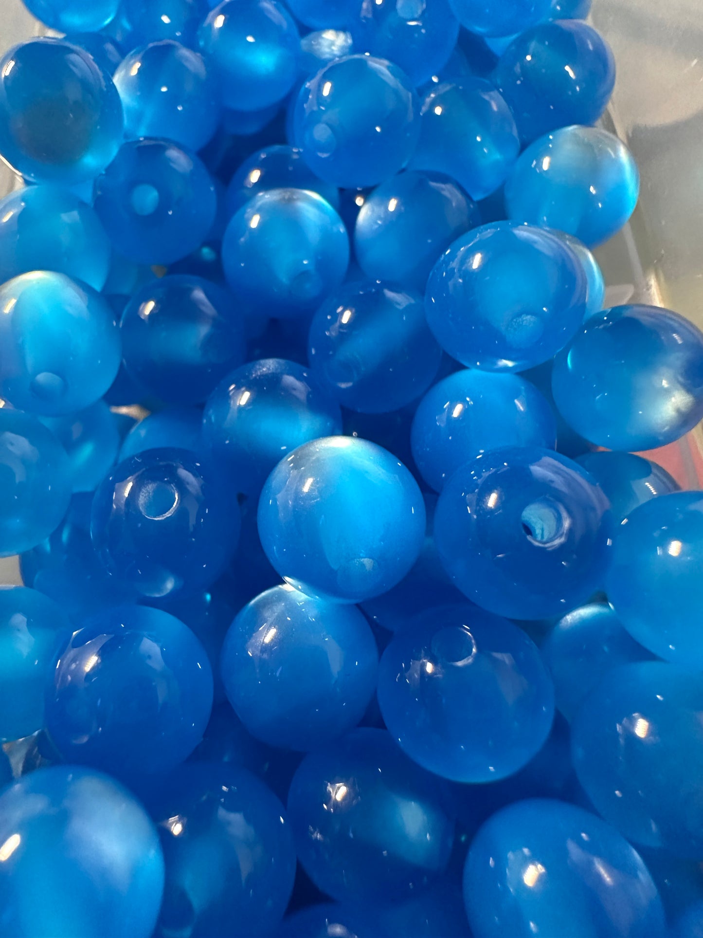 Beautiful Ocean Blue Cat Eye Beads – 10mm sold in sets of 10,25,or 50