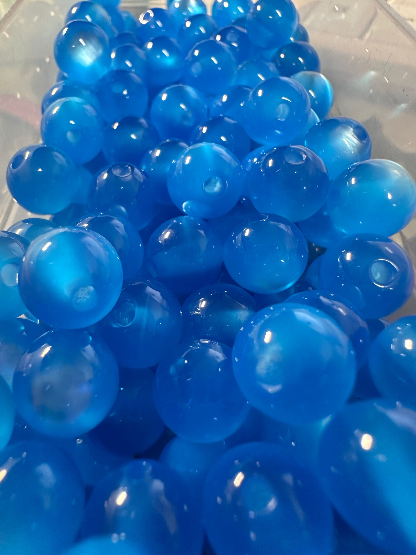 Beautiful Ocean Blue Cat Eye Beads – 10mm sold in sets of 10,25,or 50