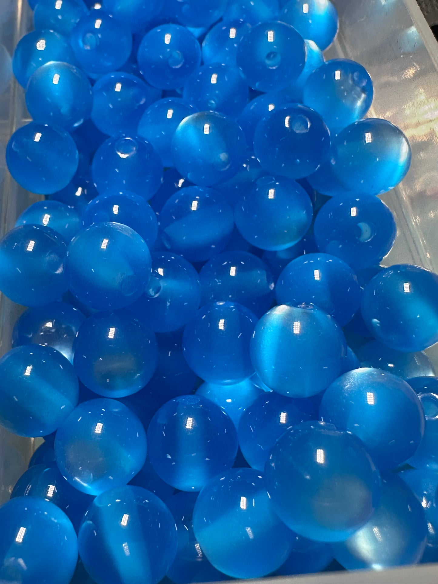 Beautiful Ocean Blue Cat Eye Beads – 10mm sold in sets of 10,25,or 50