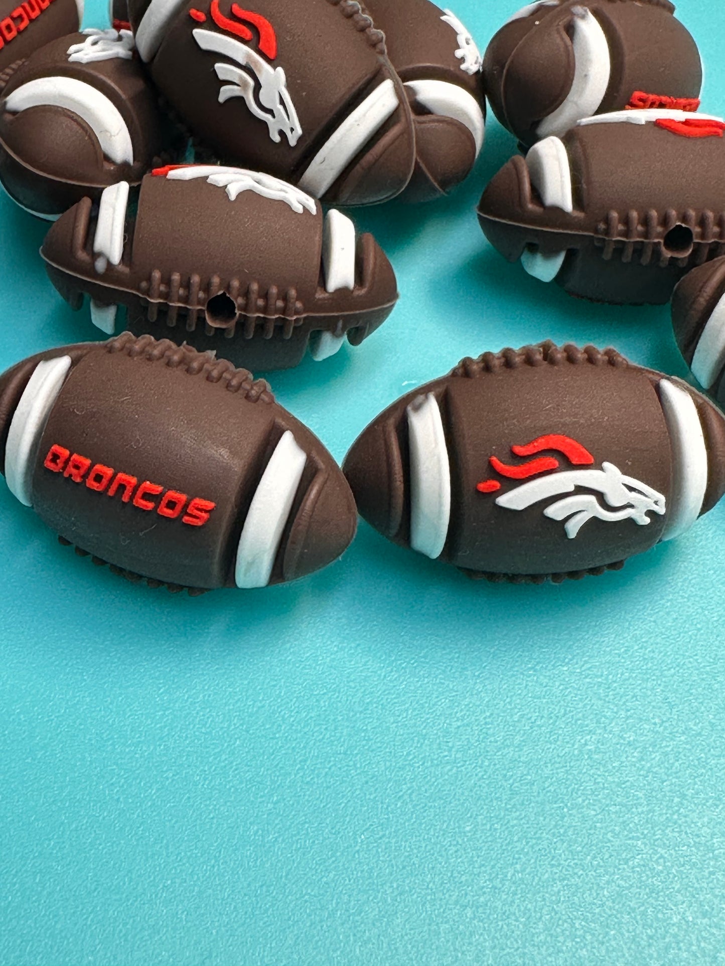 3D football shaped Denver Broncos focal bead