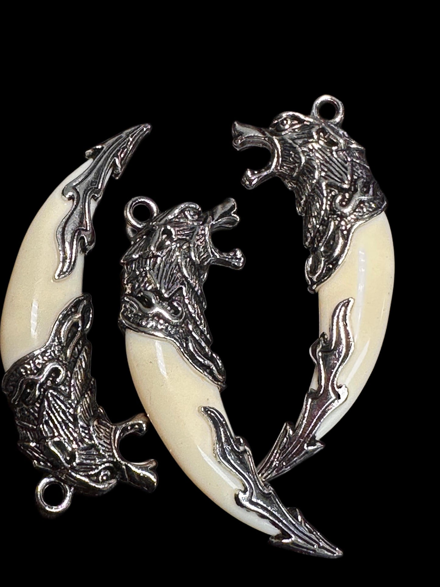 Claw Fang Pendants with Intricate Metalwork / wolf fang/ unique design/ 3 styles/ Aztec / tooth/ mystical/ western/charms / DIY jewelry
