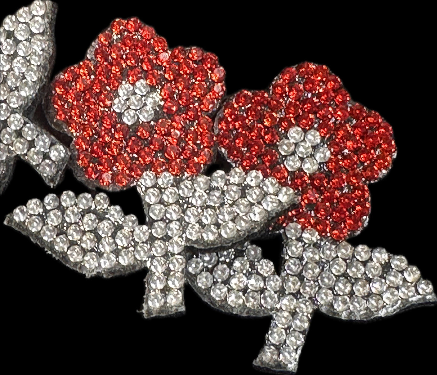 GLUE or sew on Rhinestone Flower Appliques – Red & Silver Crystal Fabric Flowers – Set of 5 Sparkling Embellishments for Crafts, Headbands, DIY