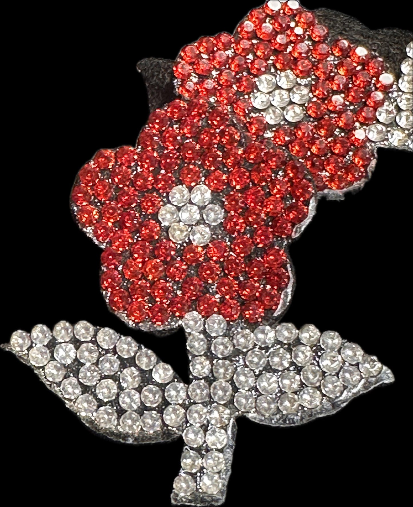 GLUE or sew on Rhinestone Flower Appliques – Red & Silver Crystal Fabric Flowers – Set of 5 Sparkling Embellishments for Crafts, Headbands, DIY