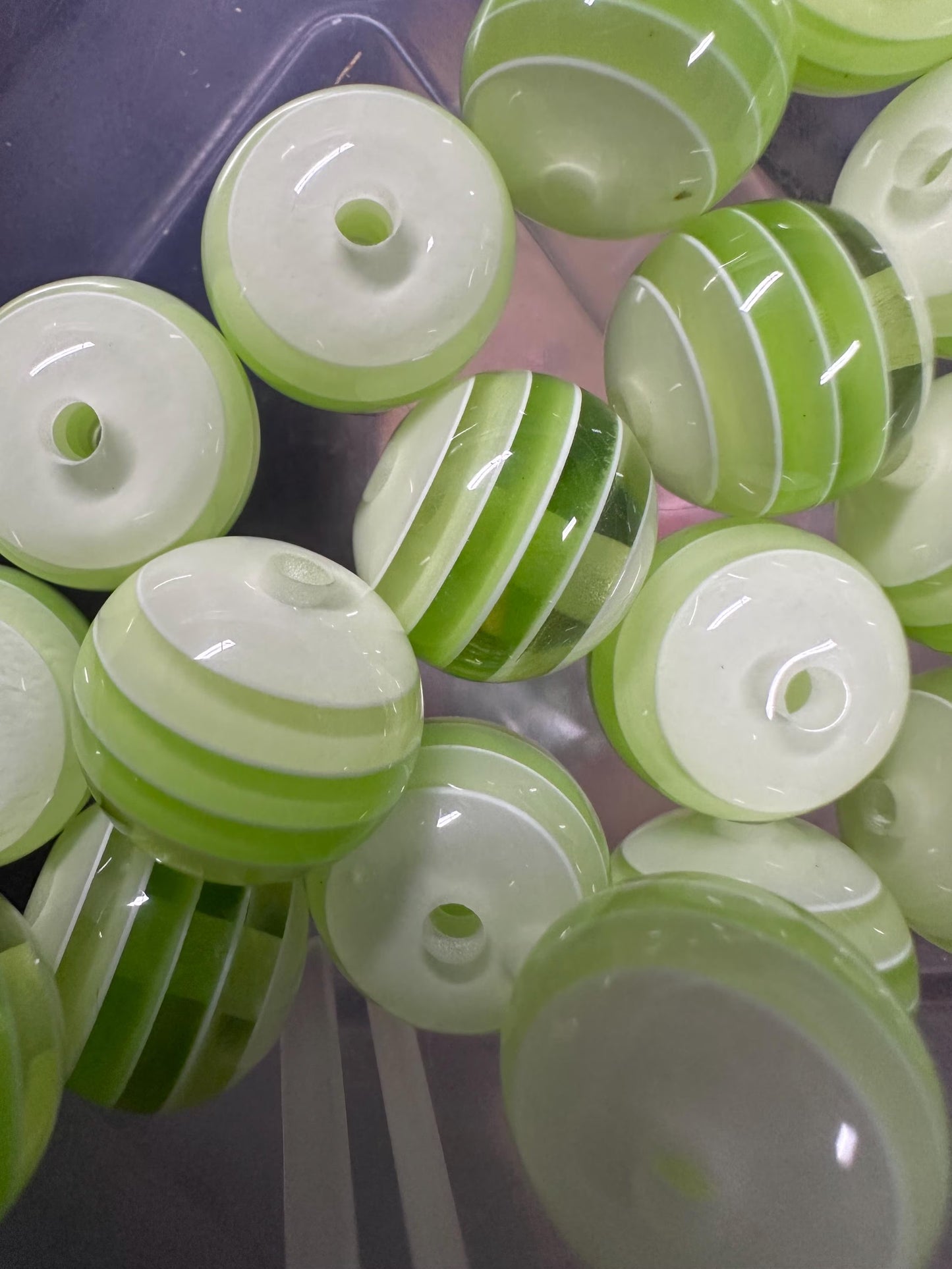 Striped green shades beads included -- 16mm set of ten (10)