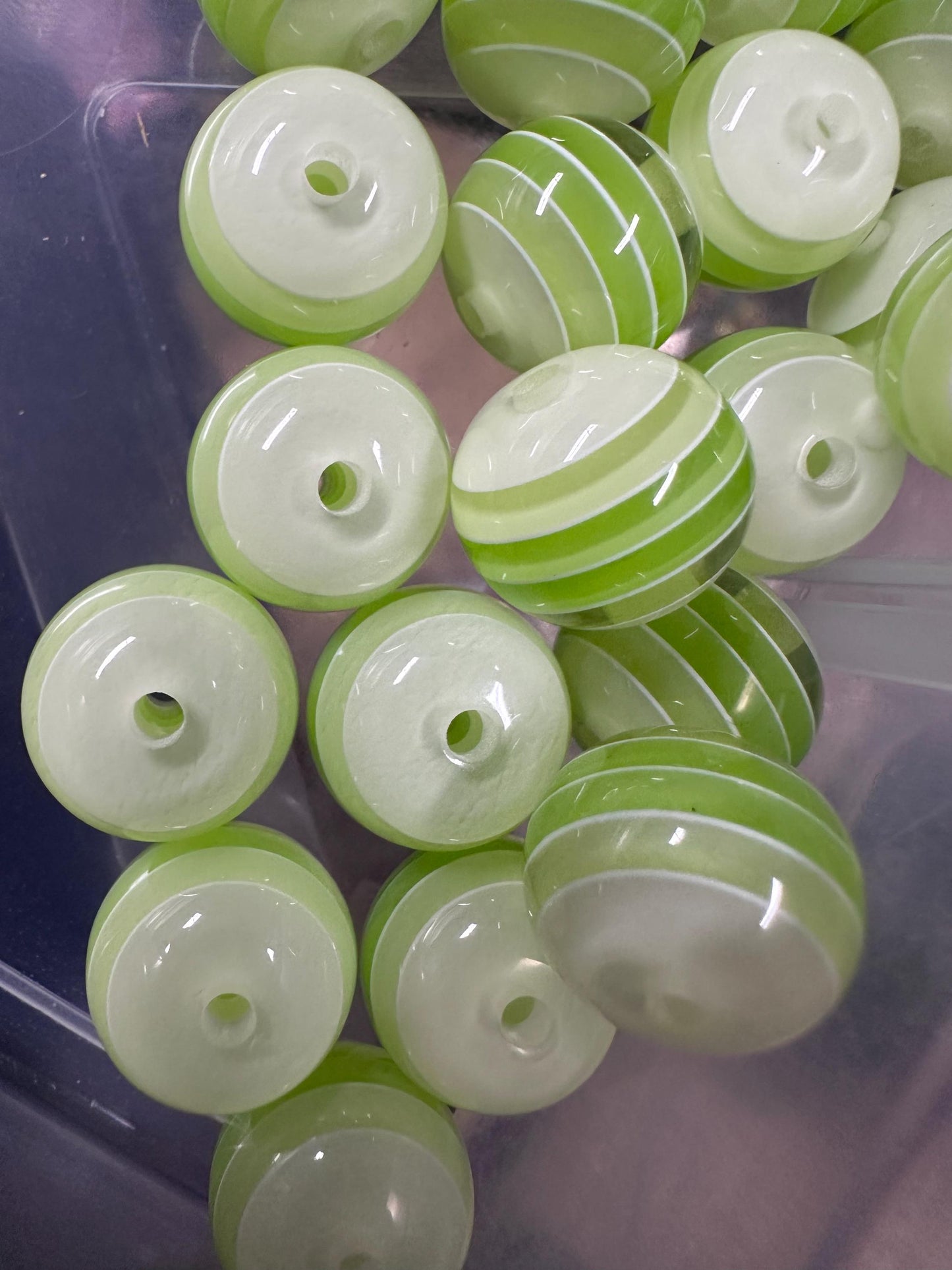 Striped green shades beads included -- 16mm set of ten (10)