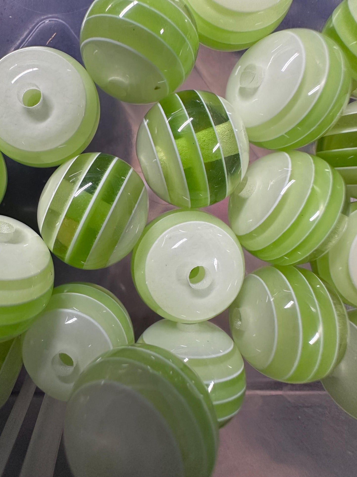 Striped green shades beads included -- 16mm set of ten (10)