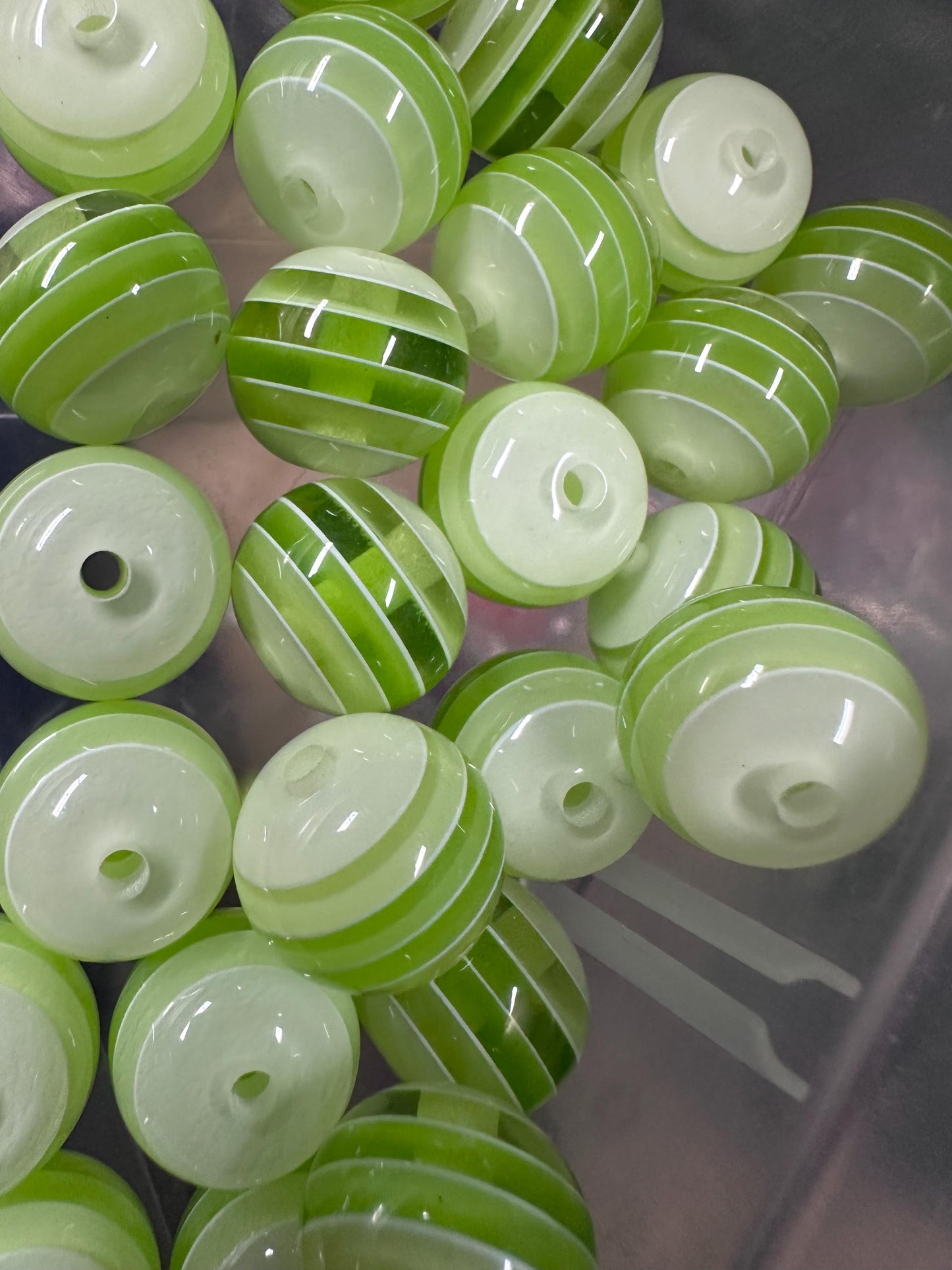 Striped green shades beads included -- 16mm set of ten (10)