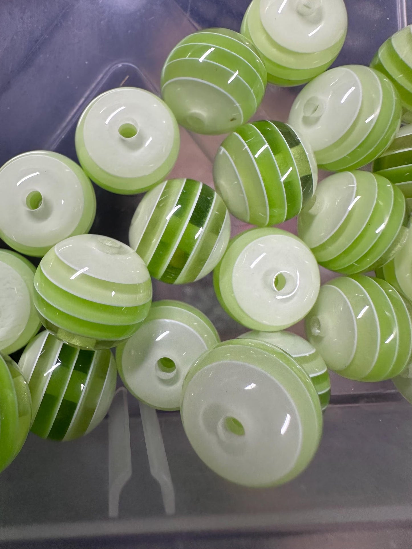 Striped green shades beads included -- 16mm set of ten (10)
