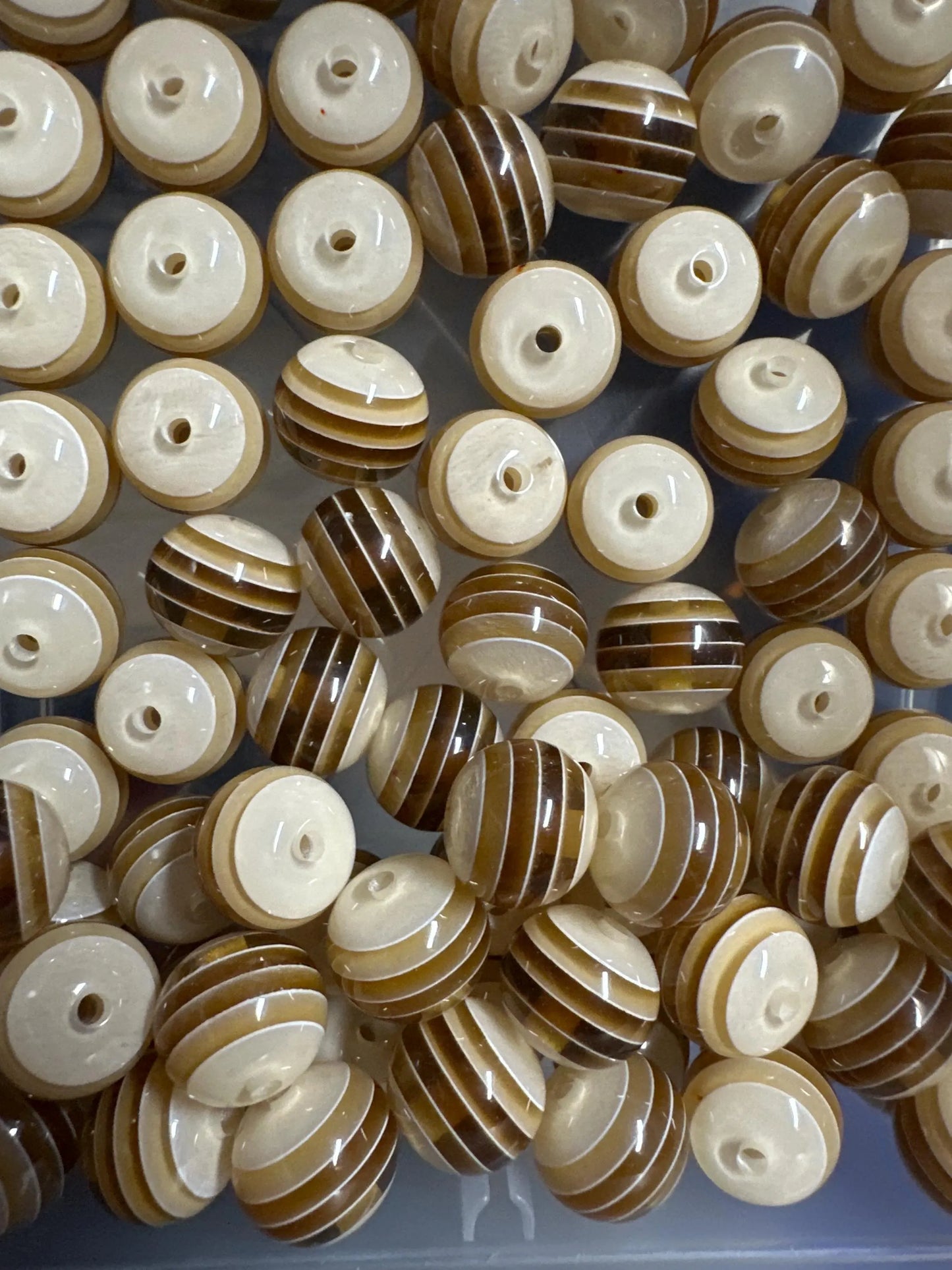 Striped brown shades beads included -- 16mm set of ten (10)