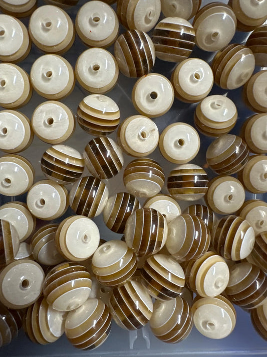 Striped brown shades beads included -- 16mm set of ten (10)