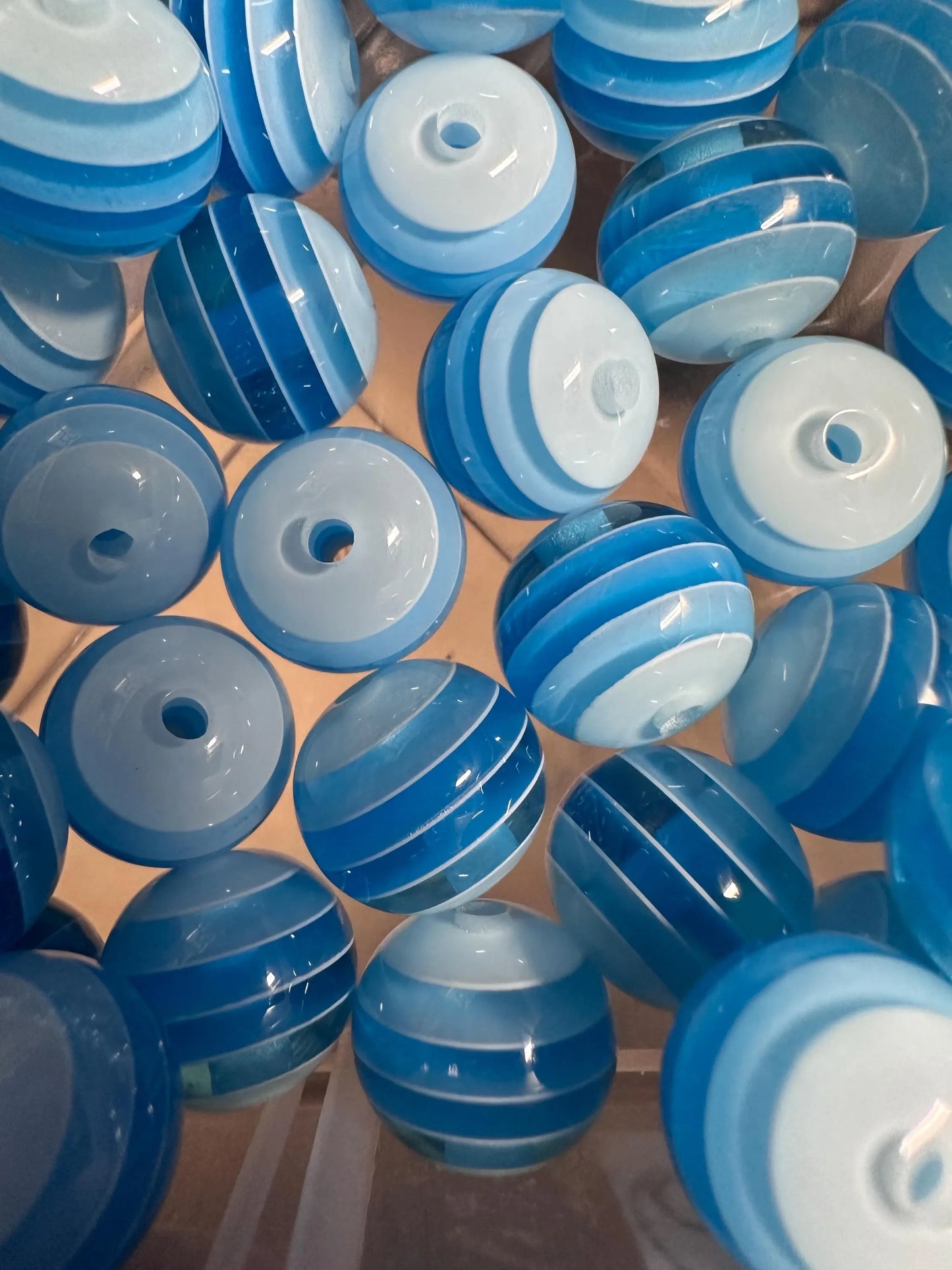 Striped blue shades beads included -- 16mm set of ten (10)