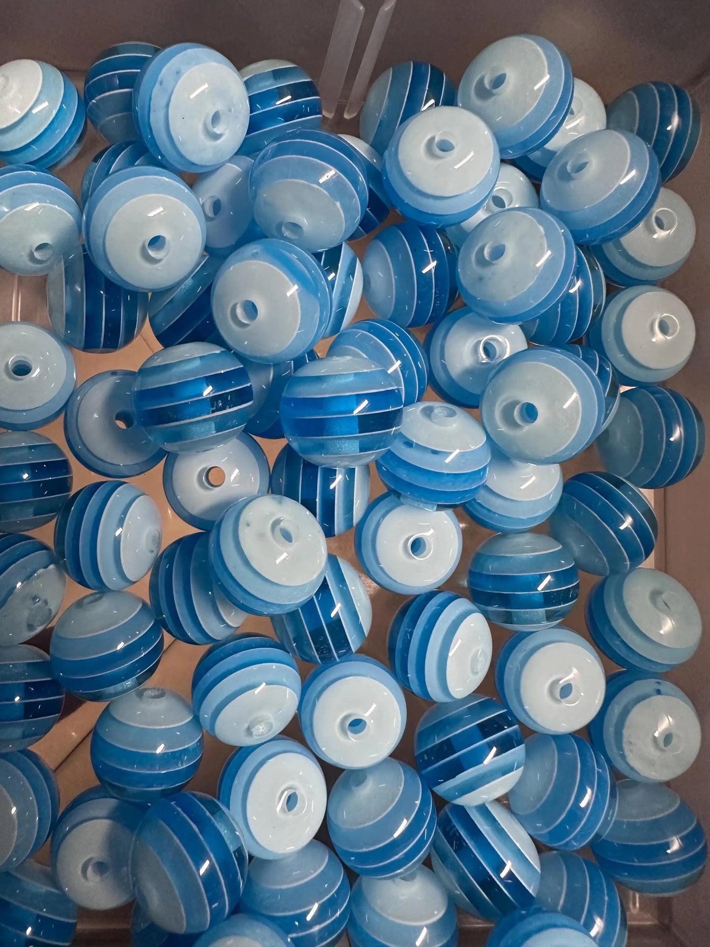 Striped blue shades beads included -- 16mm set of ten (10)