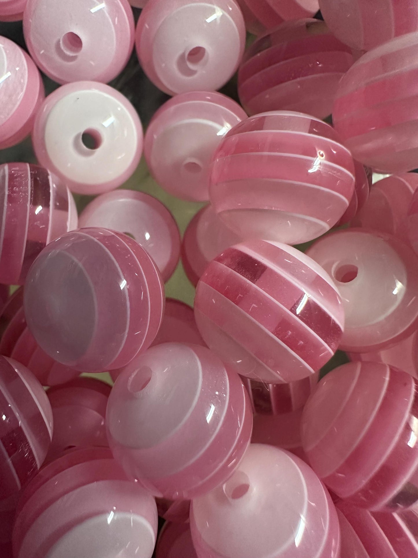 Striped light pink shades beads included -- 16mm set of ten (10)