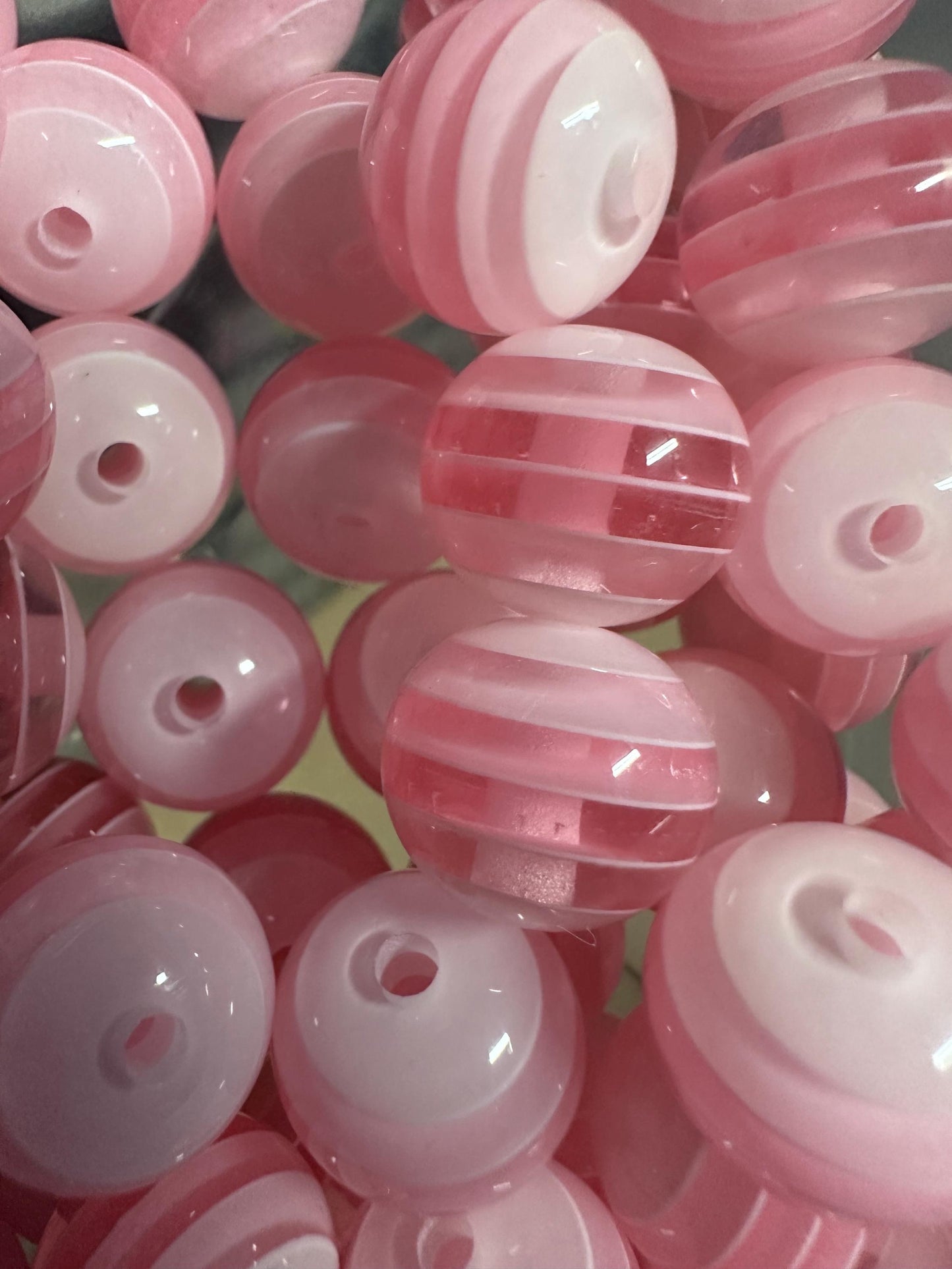 Striped light pink shades beads included -- 16mm set of ten (10)