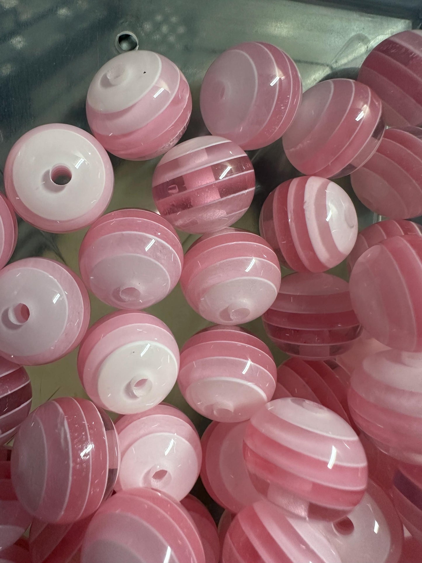 Striped light pink shades beads included -- 16mm set of ten (10)