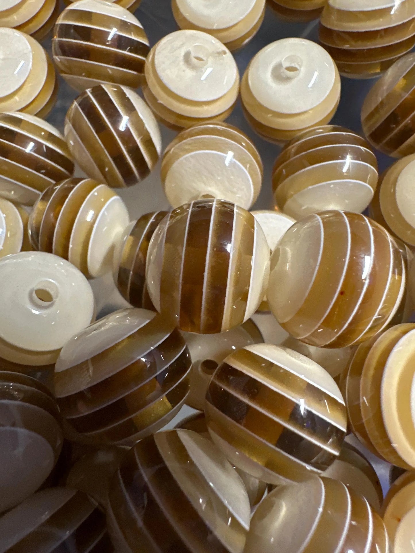 Striped brown shades beads included -- 16mm set of ten (10)