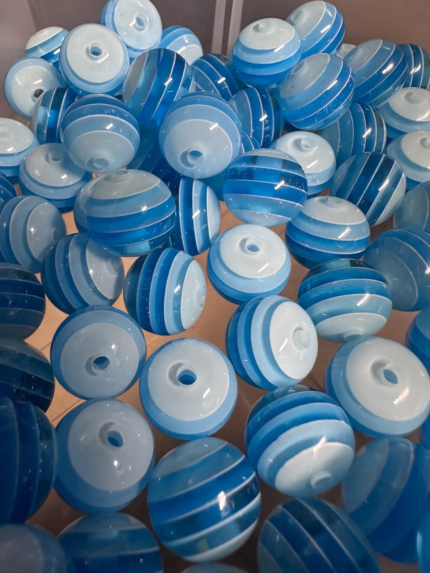 Striped blue shades beads included -- 16mm set of ten (10)
