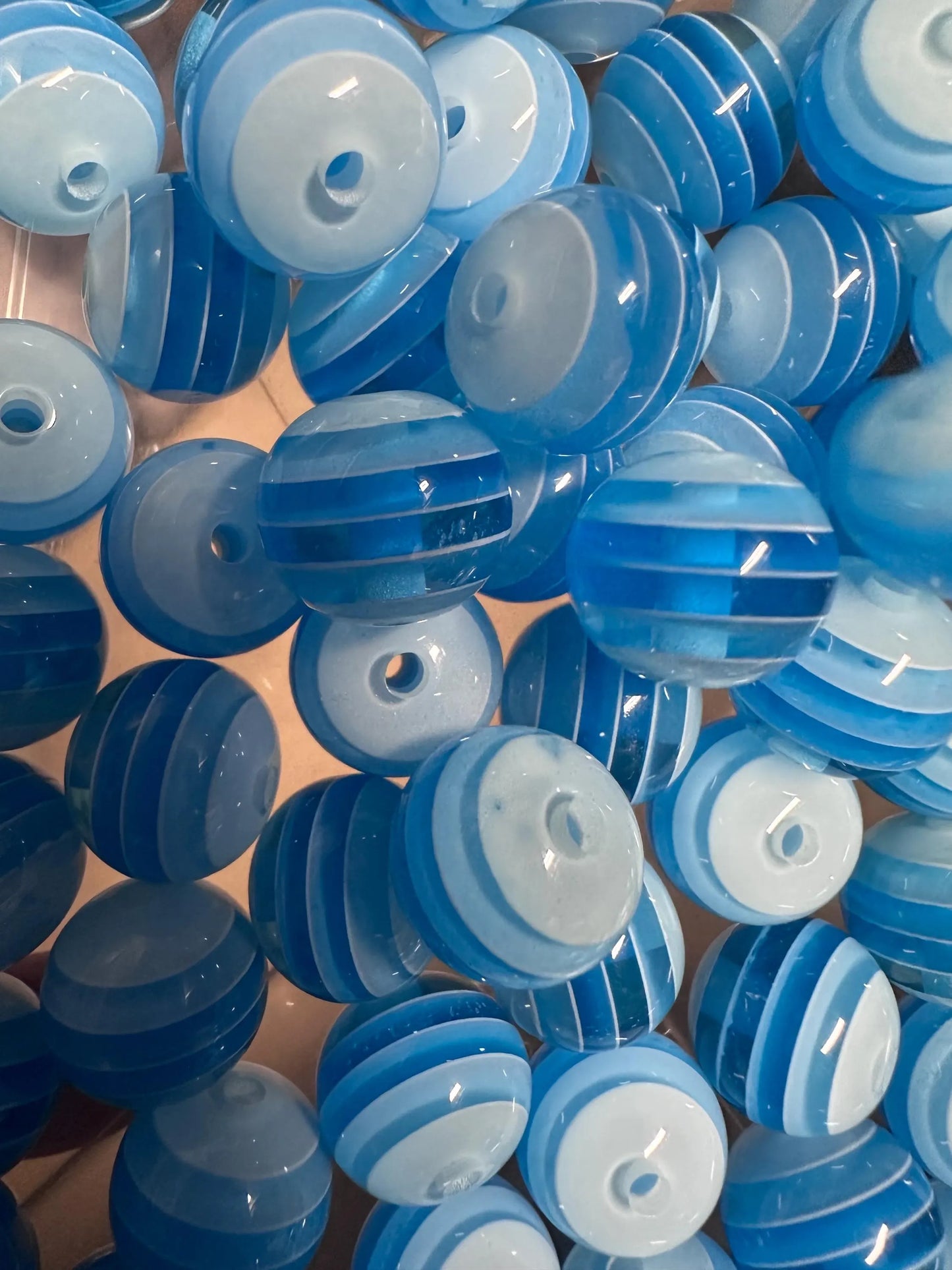 Striped blue shades beads included -- 16mm set of ten (10)
