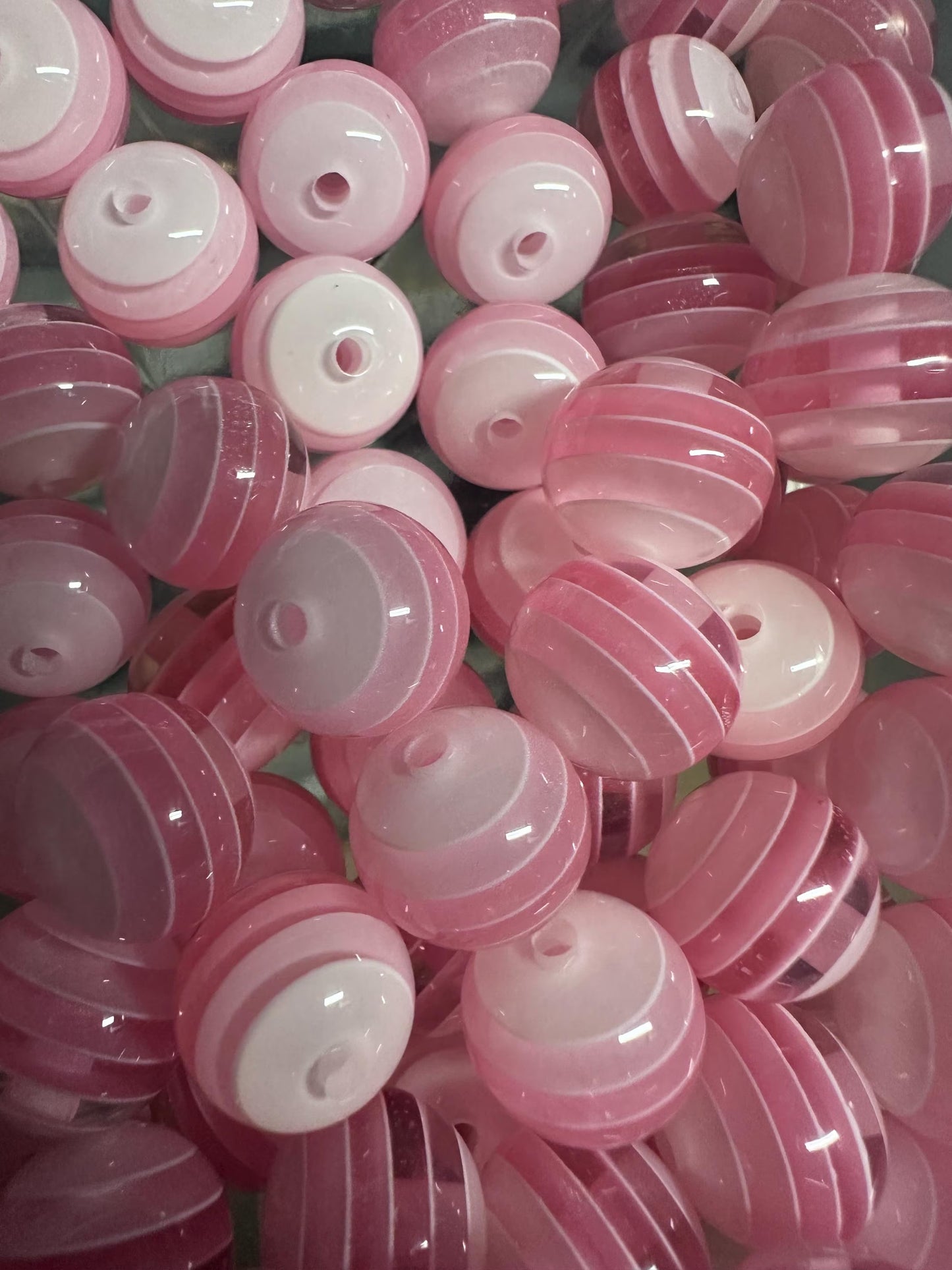 Striped light pink shades beads included -- 16mm set of ten (10)