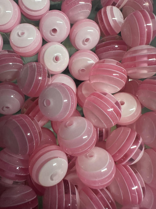 Striped light pink shades beads included -- 16mm set of ten (10)