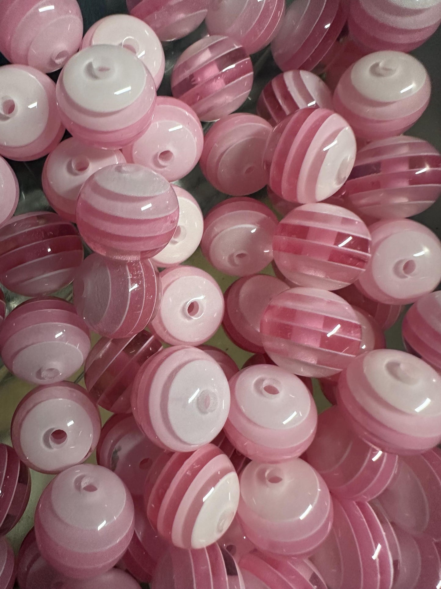 Striped light pink shades beads included -- 16mm set of ten (10)