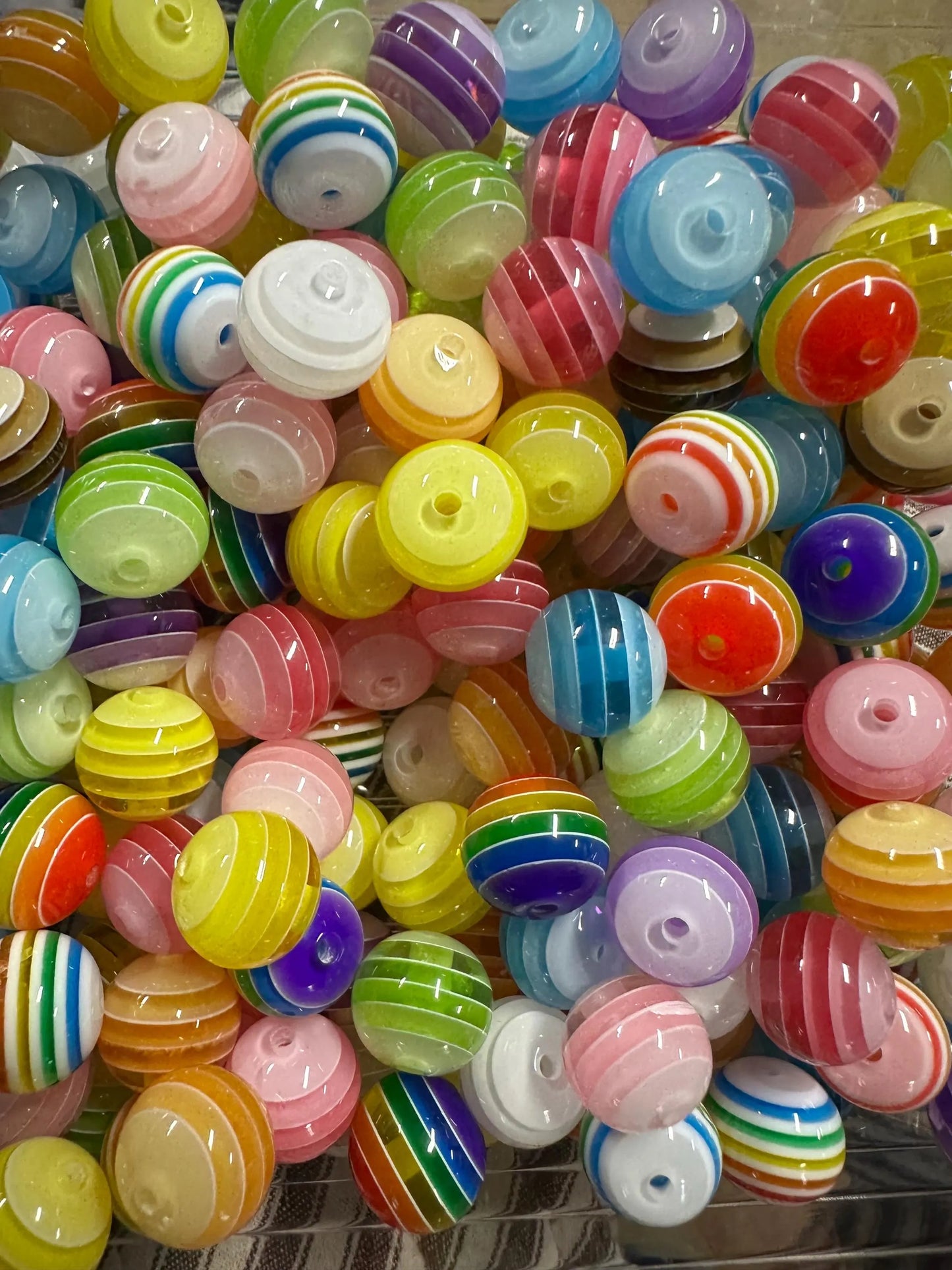 Striped assorted colors beads included -- 16mm set of ten (10)