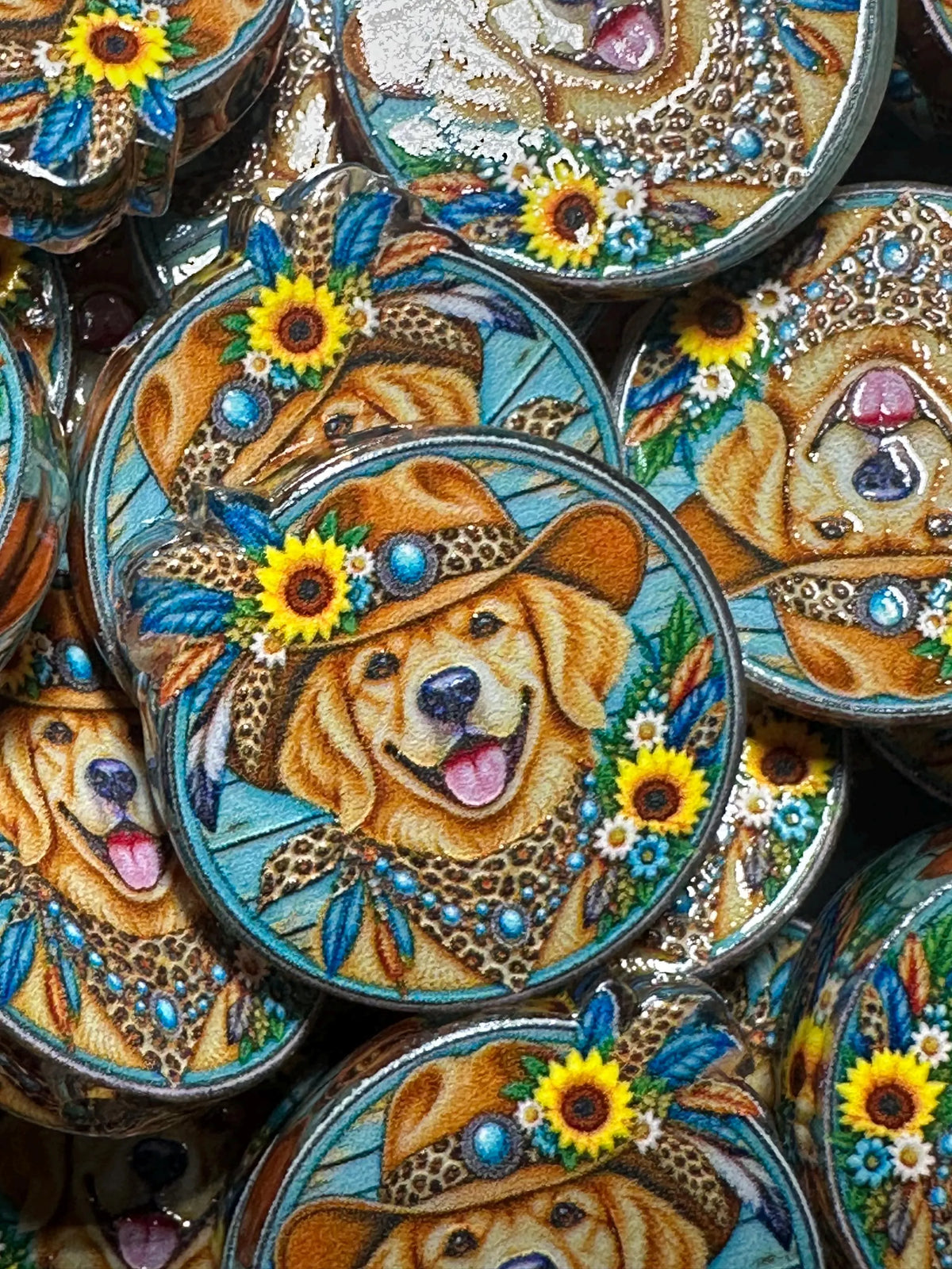 Golden Retriever whimsical acrylic focal for beadable pens -set of 2 - Greer and Company design