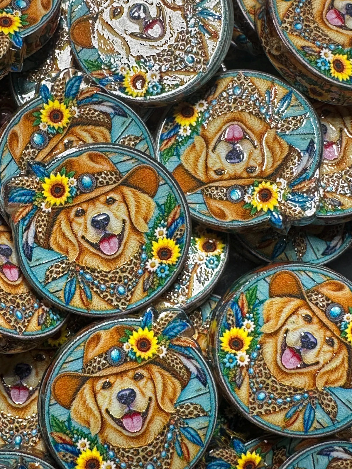 Golden Retriever whimsical acrylic focal for beadable pens -set of 2 - Greer and Company design