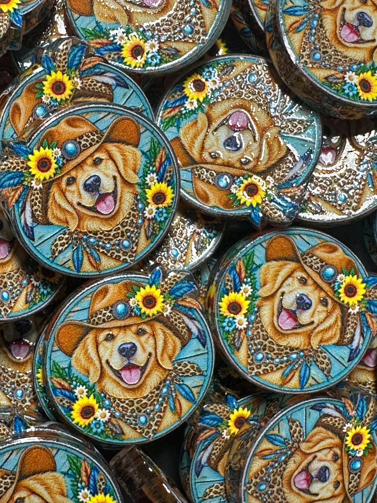 Golden Retriever whimsical acrylic focal for beadable pens -set of 2 - Greer and Company design