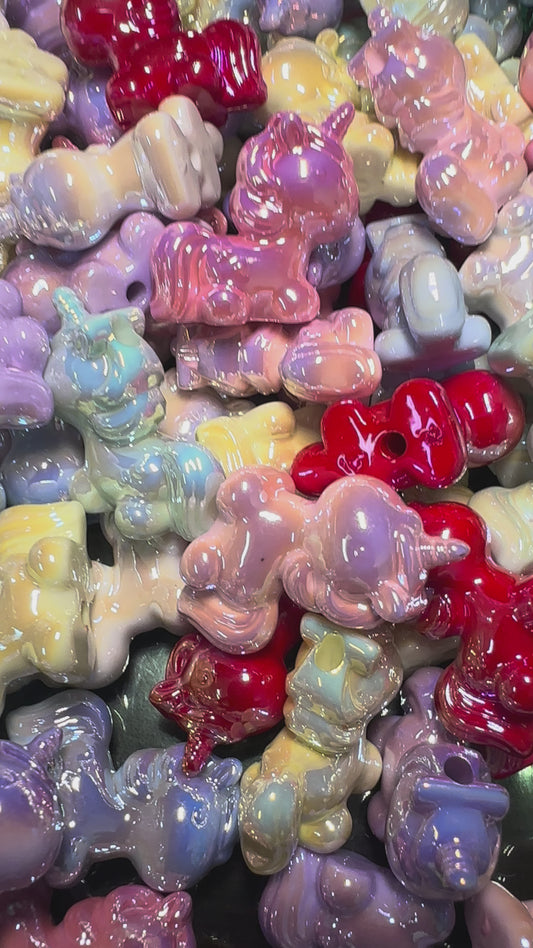 UV Glossy Pastel 3D Acrylic Unicorn Beads – Assorted Colors