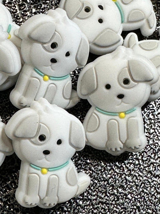 Puppy Focal Bead/ beadable pen/ Silicone  bead/ animal/ keychain bead/ white puppy/ puppy love