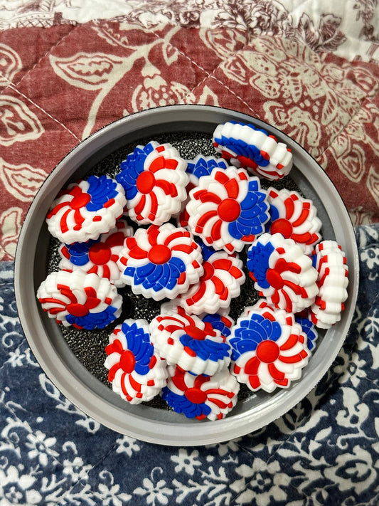 Patriotic flower/ Focal Bead/ holiday / beadable pen/ Silicone  bead/ keychain bead/