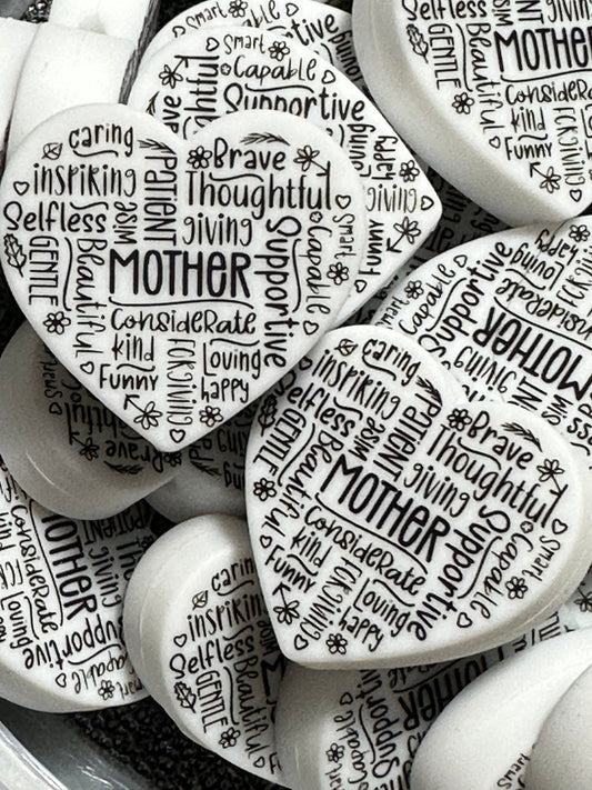 Mom/ Mother Focal Bead/ beadable pen/ Silicone  bead/ mother/ keychain bead/ heart shaped/ Madre