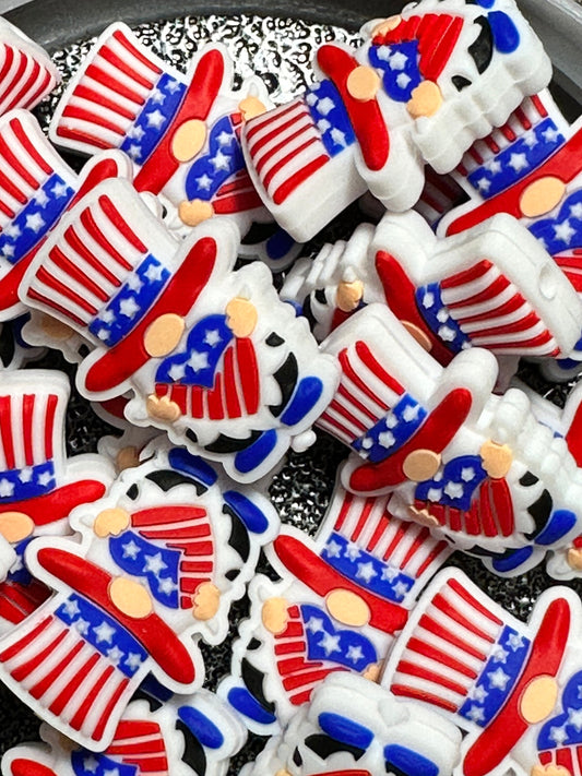 Patriotic Gnome/Focal Bead/ holiday / beadable pen/Silicone  bead/ keychain bead/