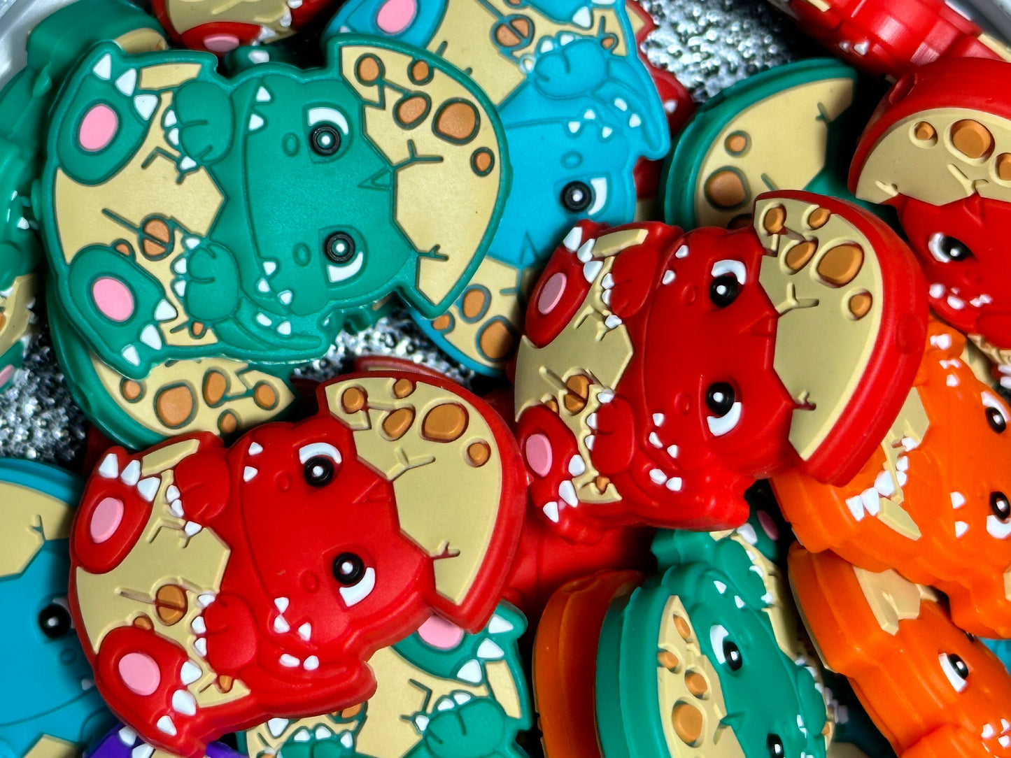 Hatching Dinosaurs/ Focal Bead/ beadable pen/ Silicone  bead/ keychain bead/ baby/ dinos