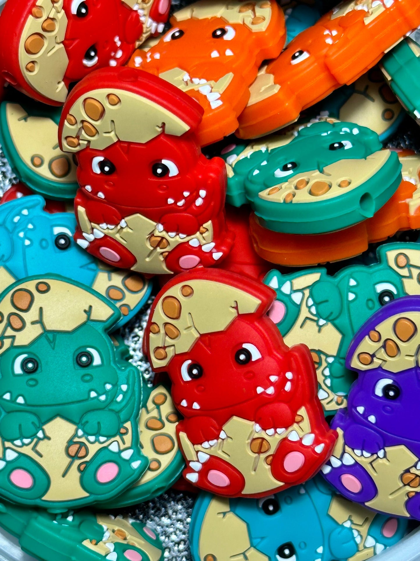 Hatching Dinosaurs/ Focal Bead/ beadable pen/ Silicone  bead/ keychain bead/ baby/ dinos