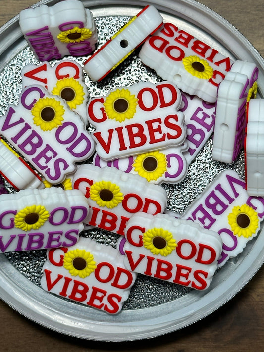 Good Vibes bead/ Focal Bead/ beadable pen/ Silicone  bead/ keychain bead/