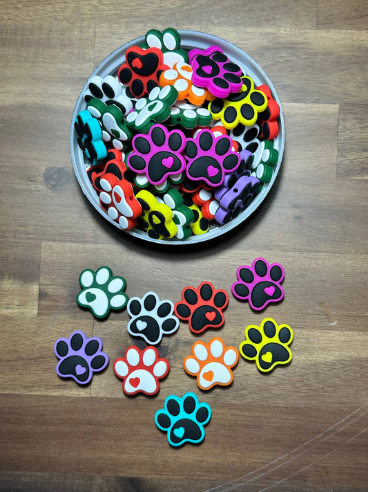 Dog paw with heart /  Focal Bead/ beadable pen/ Silicone  bead/ keychain bead/ fur baby/ pet/ heart dog