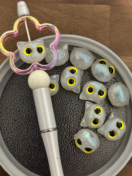Owl head/ Ten (10) Bead/ beadable pen/ Acrylic bead/ keychain beads/ Luminous/ Glow eyes