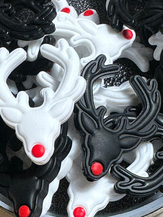 Deer with antlers/ Focal Bead/ beadable pen/ Silicone  bead/ keychain beads/ red nosed deer