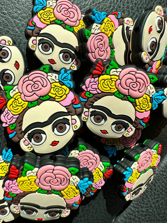 Frida/ Focal Bead/ beadable pen/ Silicone  bead/ keychain bead/ painter/ Mexican Painter/ kahlo/Two beads included