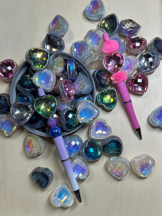 Large faceted Heart Gem Bead/ beadable pen/ keychain bead/ rear view mirror bead / light catching bead