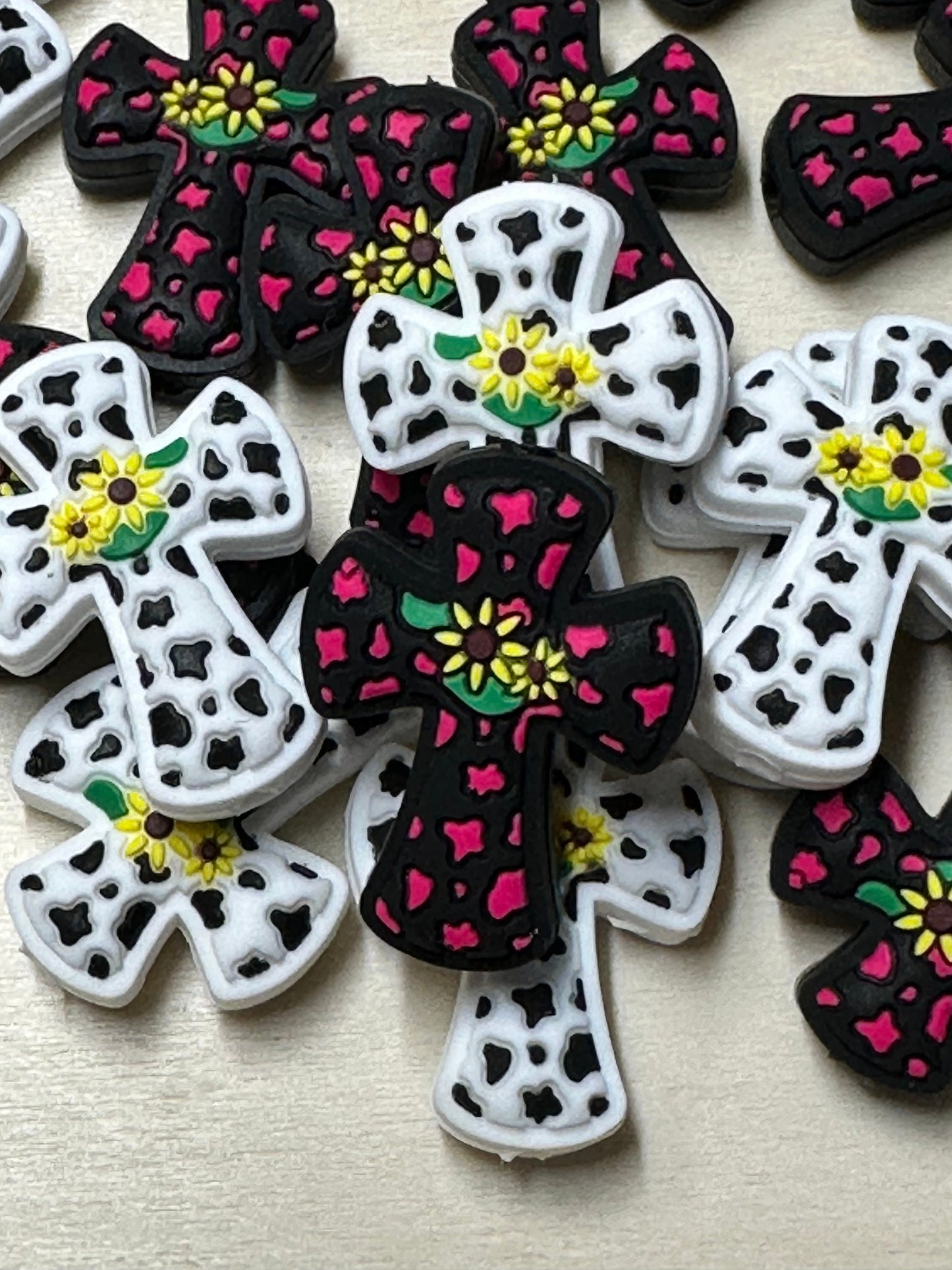 Cross Focal Bead/ beadable pen/ Silicone  bead/ keychain bead/ sunflower/ leopard print