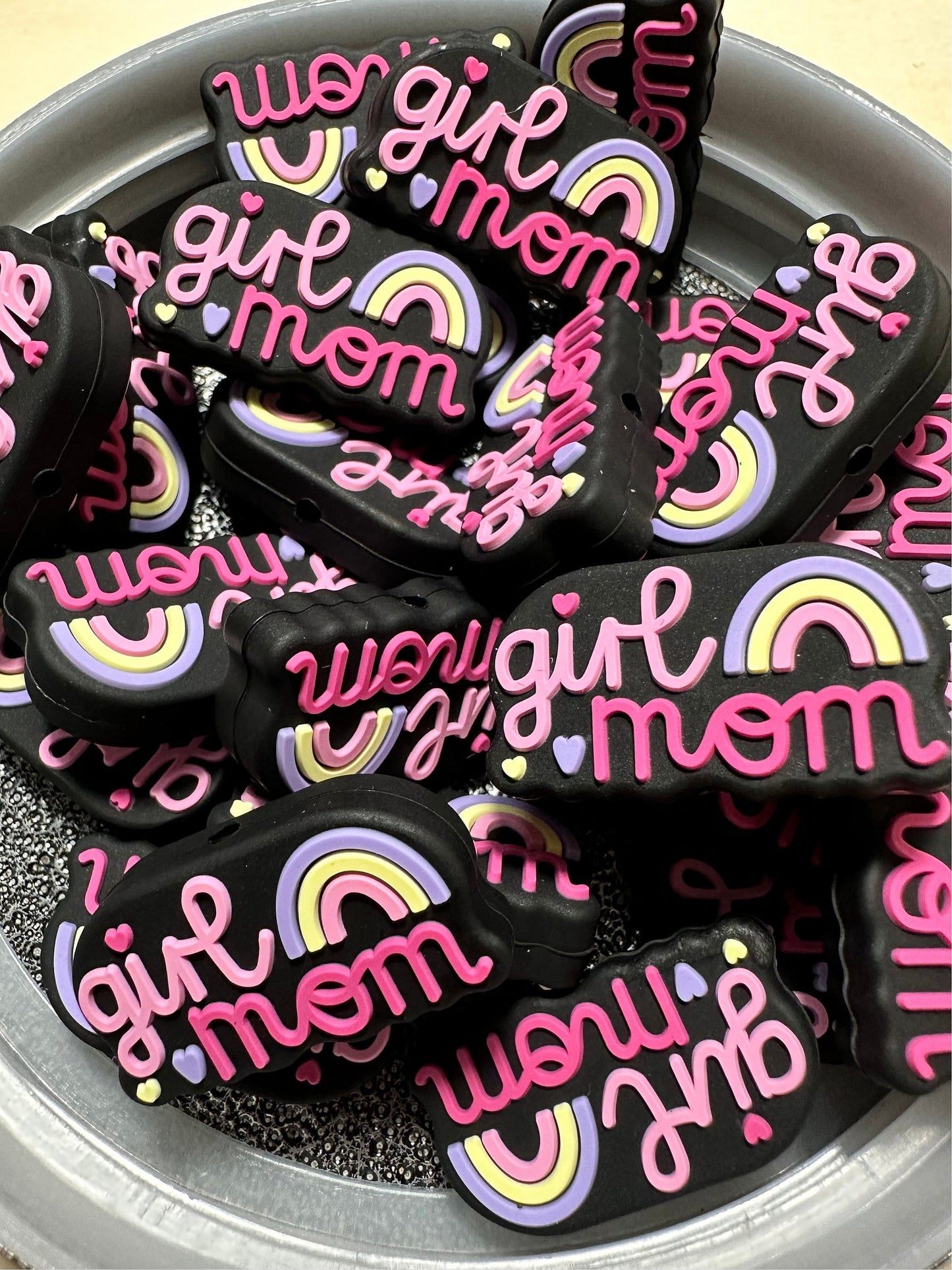 Girl mom/Focal Bead/ beadable pen/ Silicone  bead/ keychain beads/ rainbow/ mama